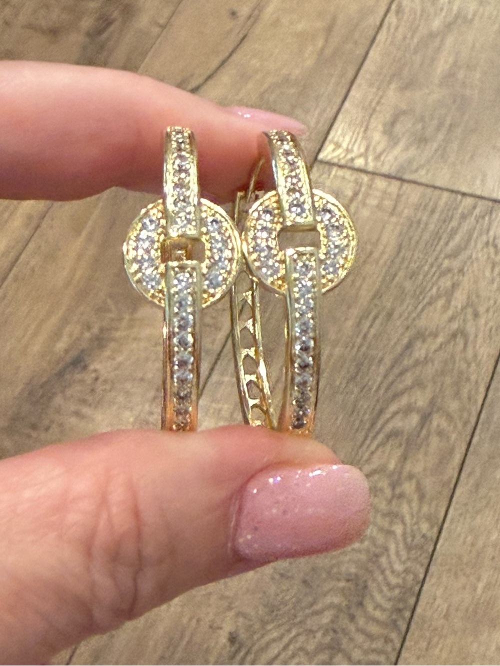 Pave Disc Gold Hoop Earrings with Crystal Accents